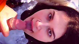 Risky sucking a stranger in a public woodland and swallowing hot cum
